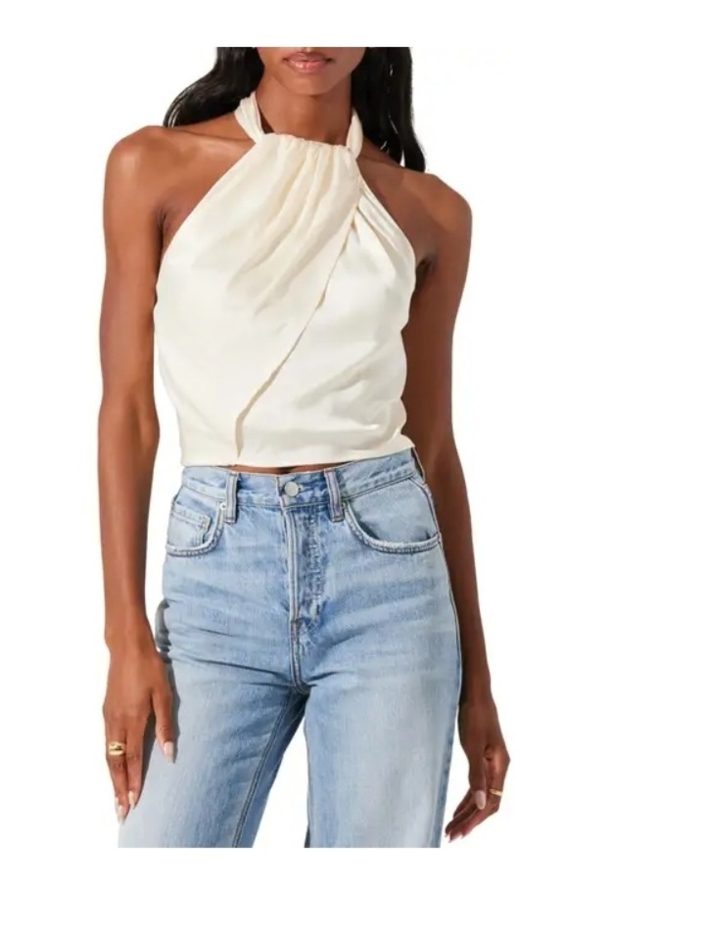 Astr Cream Halter Twist Front Top